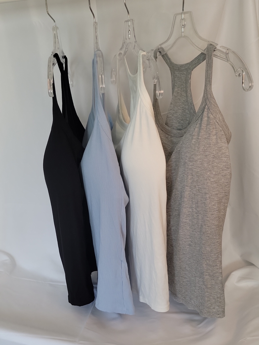 4 Everyday Ribbed Racerback Tank Top - Black, Light Blue, White, Gray